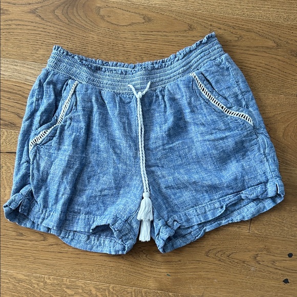 Briggs New York Pants - Briggs New York Light Blue Drawstring Linen-Blend High-Waist Shorts (3)
